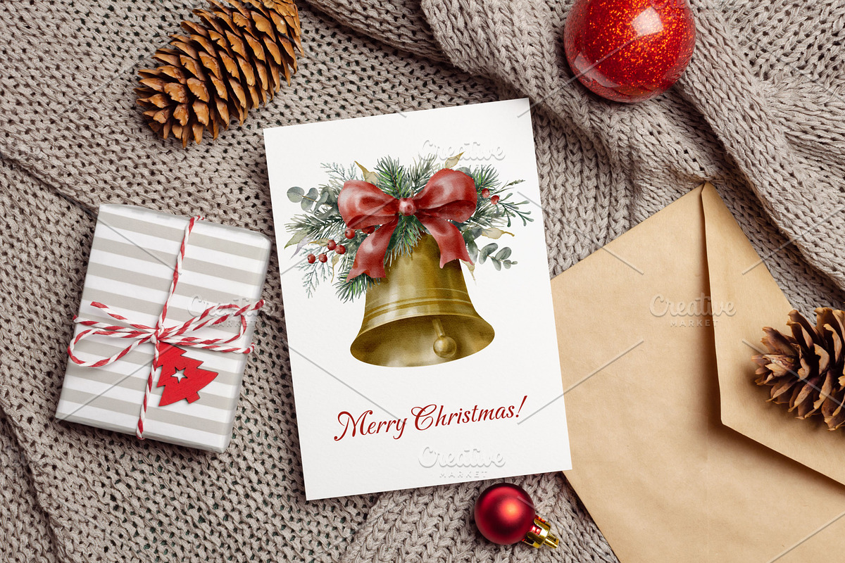 Watercolor Christmas Bells Clipart., a Decorative Illustration by VetaDesign (Photo 5 of 9)