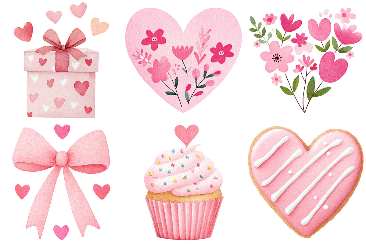 Watercolor Pink Valentines Clipart, an Illustration by Craft Nest (Photo 3 of 4)