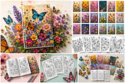 Flower with Butterfly Coloring Book, a Pattern Graphic by S Graphic Studio (Thumbnail 2 of 3)