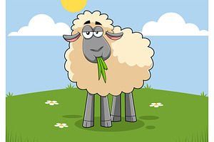 Funny Sheep Cartoon Character, an Illustration by HitToon