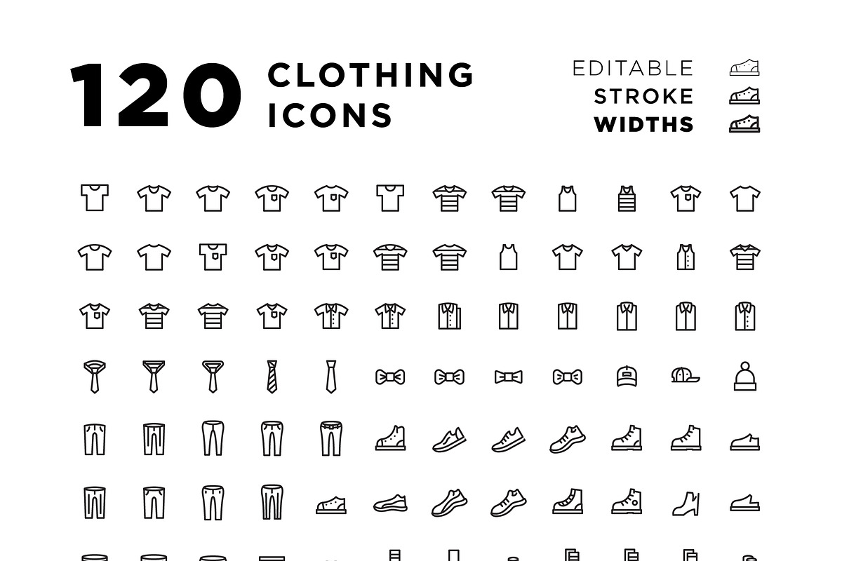 120 Apparel Icons, an Outline Icon by Gummy Blair