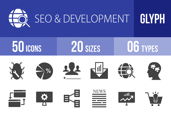 50 Seo Development Glyph Icons