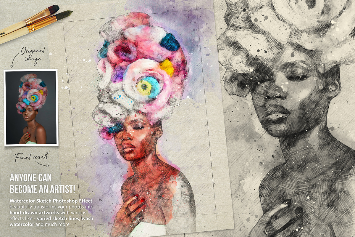 Watercolor Sketch PS Action, an Action Add-On by IndWorks Design (Photo 2 of 10)
