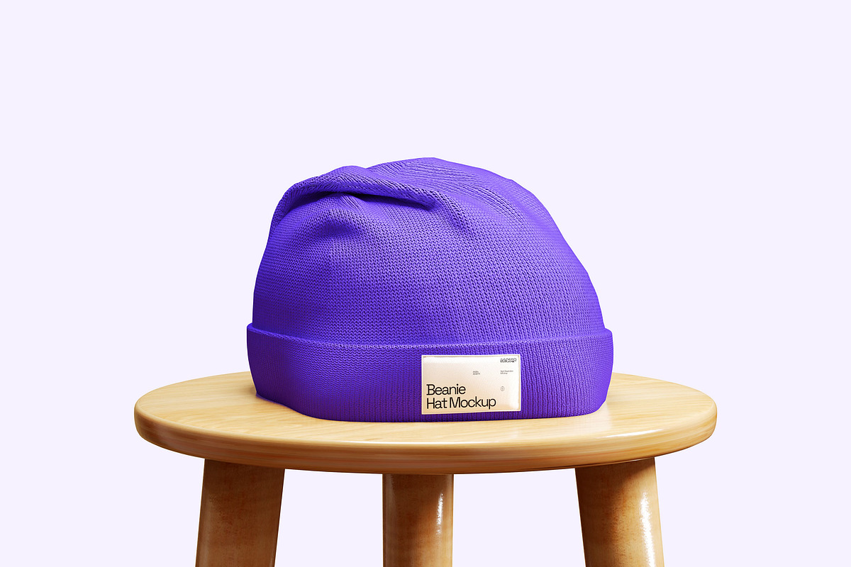 Beanie Hat on the Chair Mocku, a Hat Mockup by fakhroo (Photo 2 of 2)