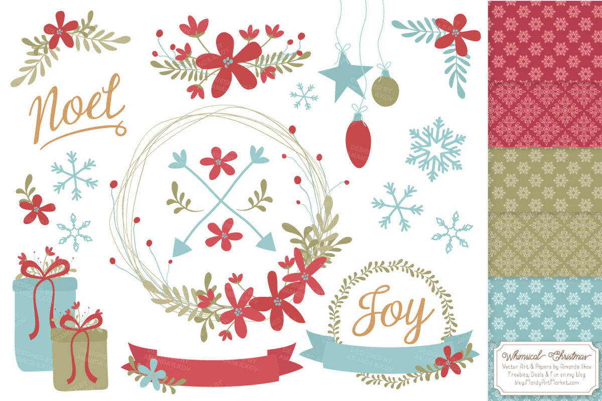 Vintage Christmas Wreath & Patterns, an Illustration by Amanda Ilkov (Photo 1 of 5)