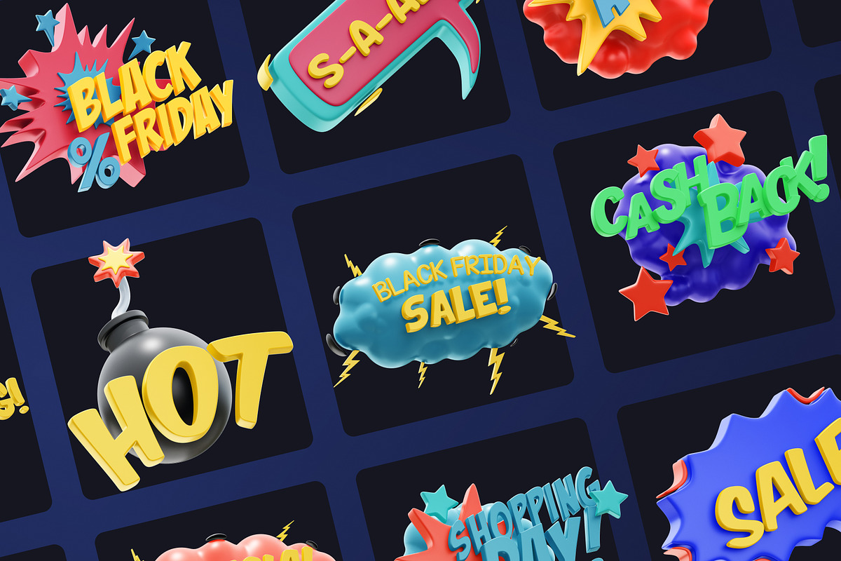 SALE! 3D Sticker Pack, a Templates & Theme by Dope Design (Photo 9 of 10)