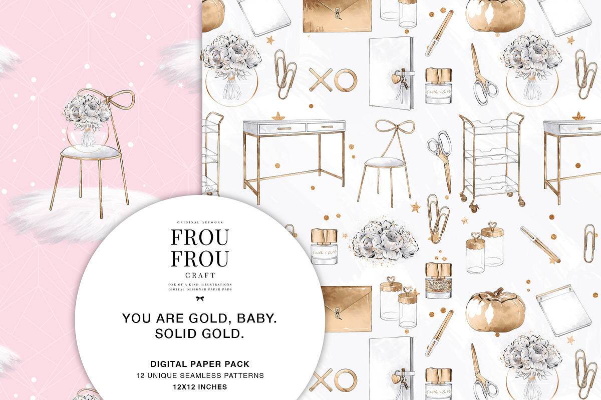 Gold Pink Stationery Paper Pack, a Pattern Graphic by Frou Fou Craft (Photo 7 of 7)