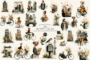 Watercolor Amsterdam City Life PNG, an Illustration by DreamCafeArt