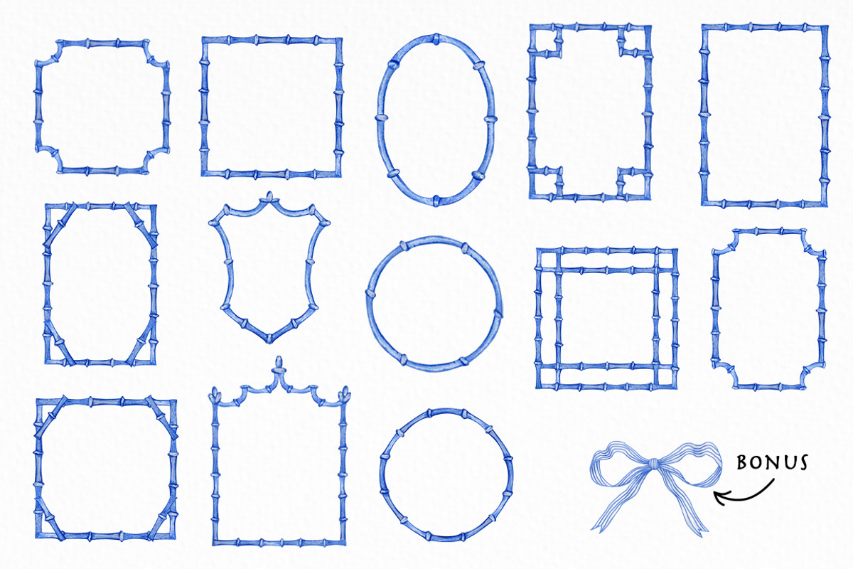 Watercolor Blue Bamboo Frames, an Object Graphic by SvetaArtStore (Photo 3 of 5)