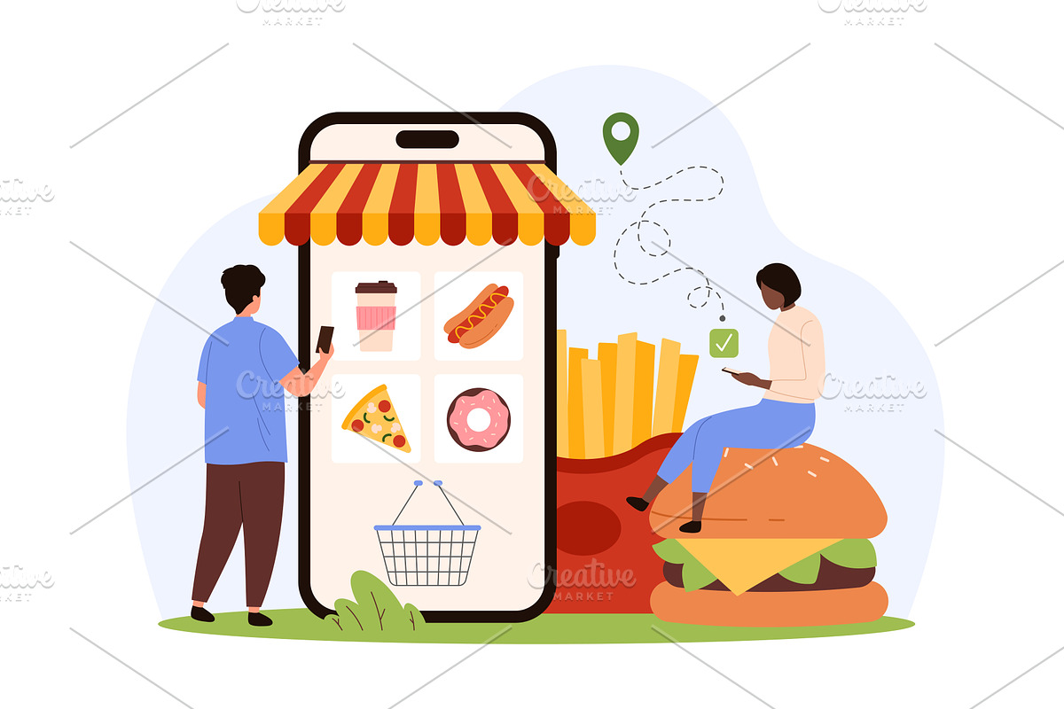 Online express delivery for food, a Food Illustration by Flashvector