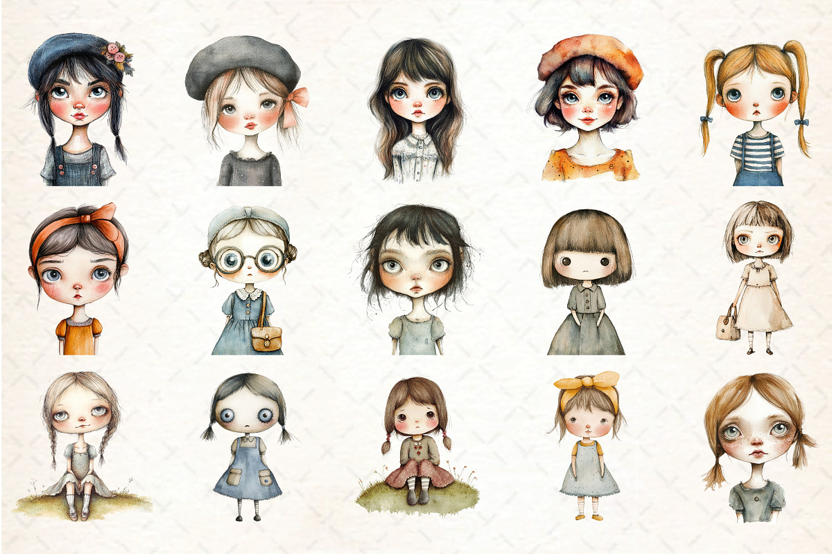 Retro Girls Clipart Bundle, an Illustration by DreamCafeArt (Photo 2 of 5)