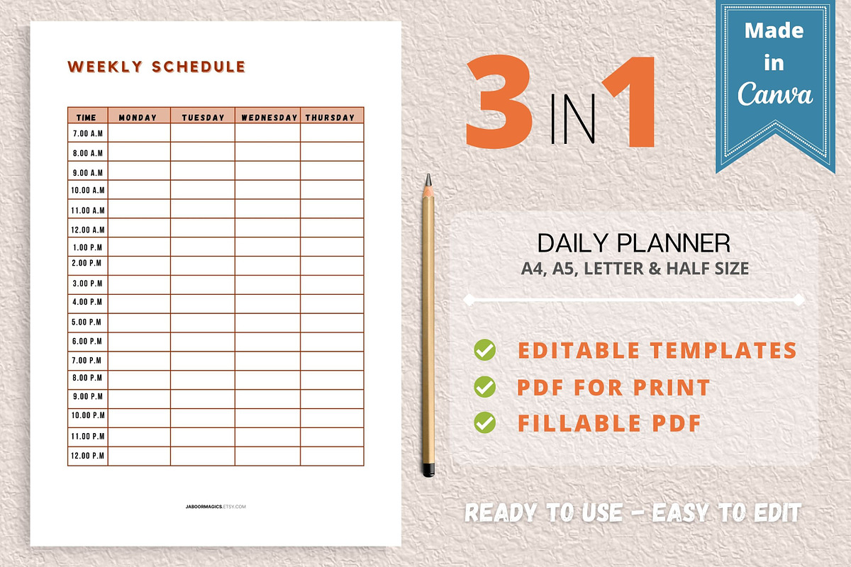 Weekly Planner Template, Canva, a Templates & Theme by Jaboor Magics (Photo 1 of 5)