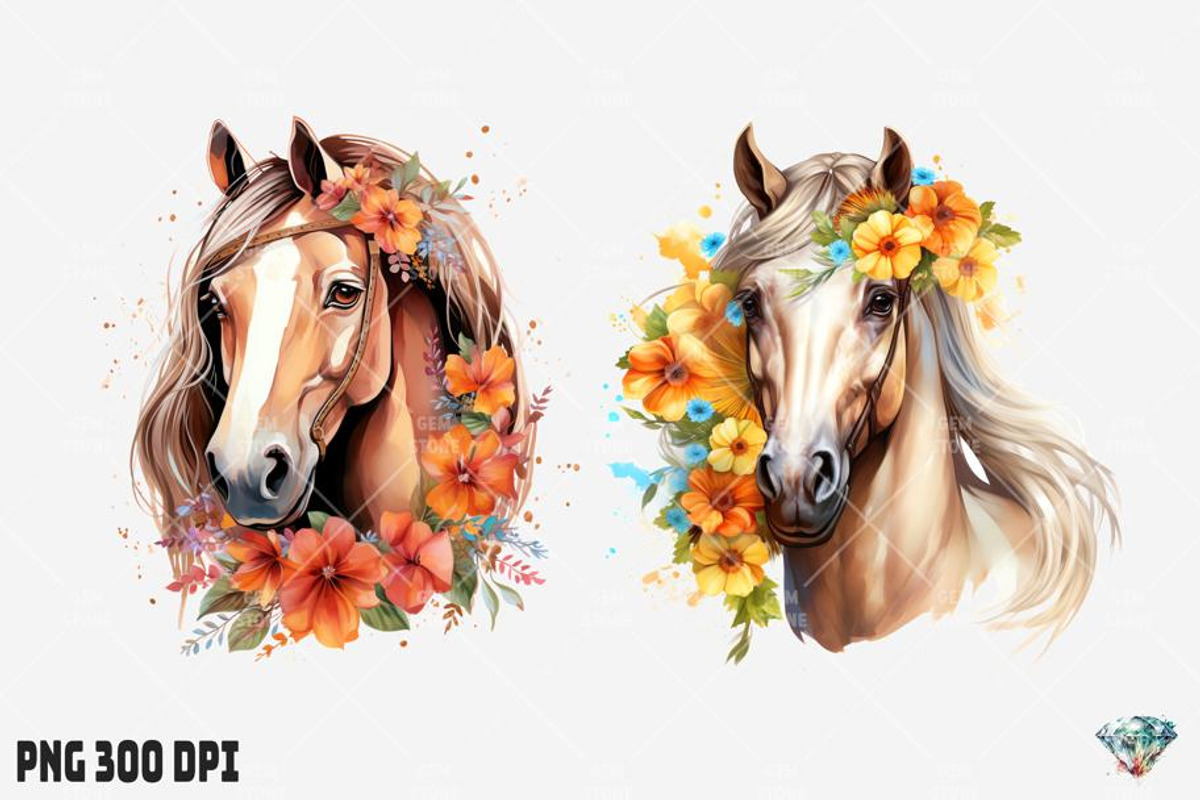 Boho Horse Flower Watercolor, an Illustration by Gemstone (Photo 9 of 12)