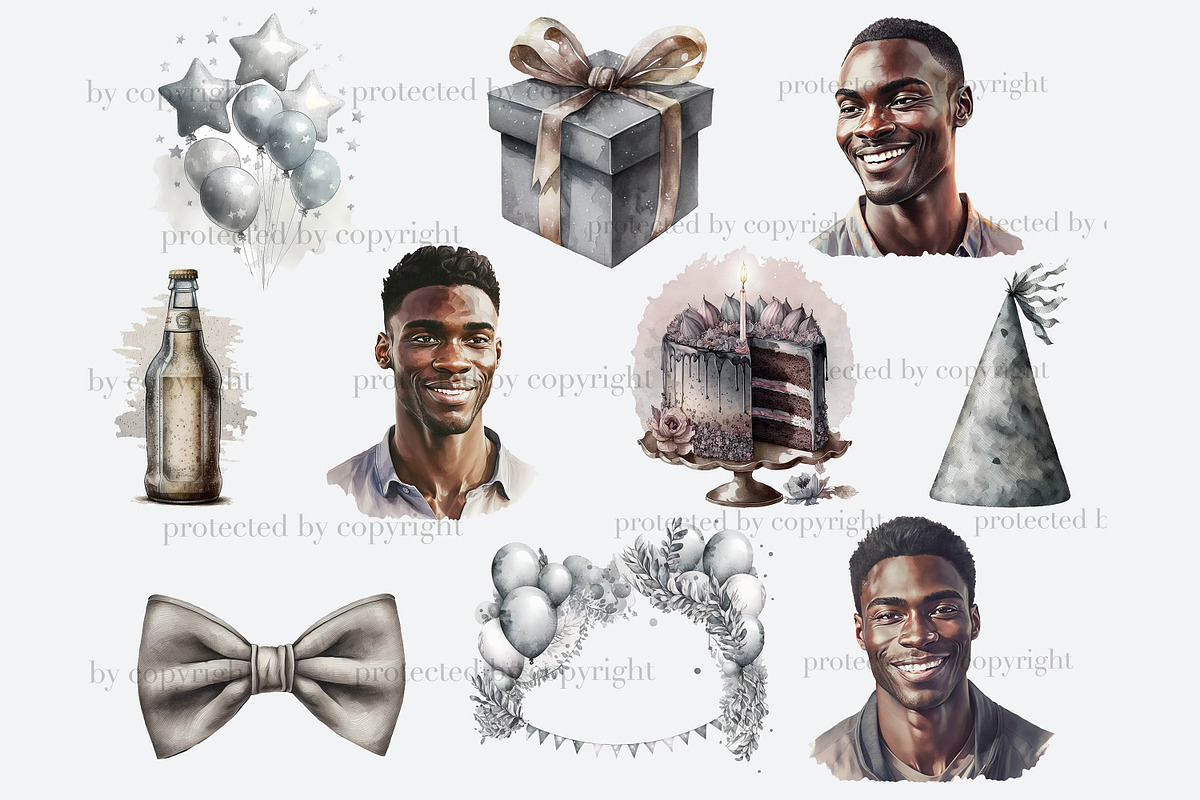 Mans Birthday Clipart Black Man PNG, a Person Illustration by GlamArtZhanna (Photo 2 of 5)