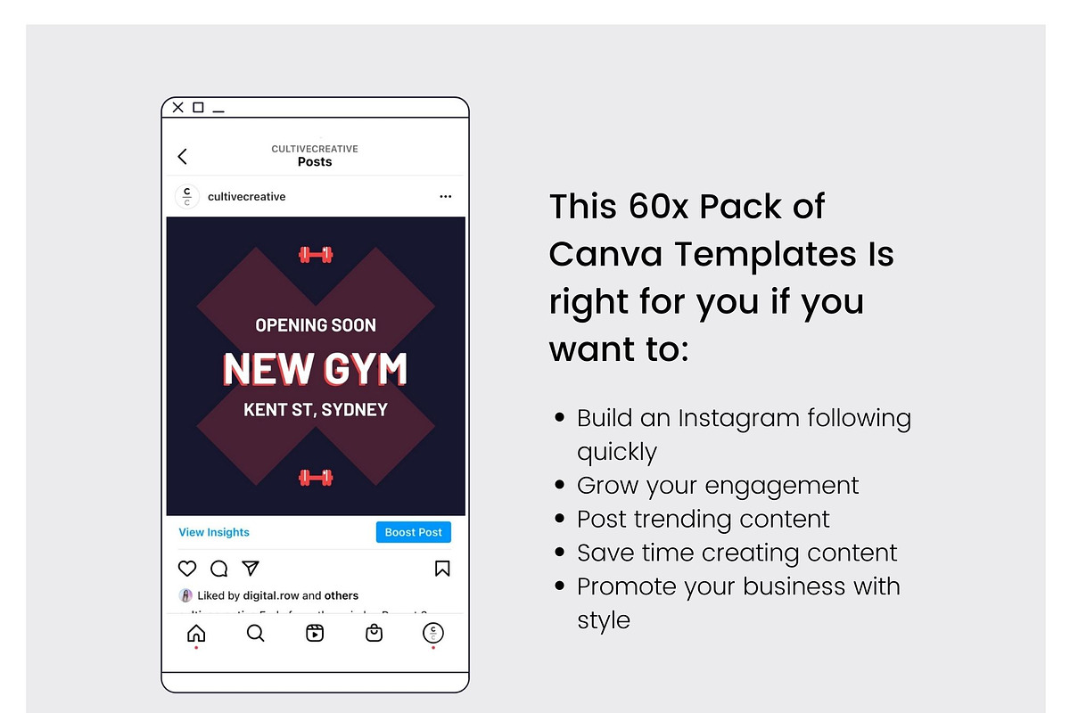 Gym Instagram Feed Canva Templates, a Social Media Template by Cultive Creative (Photo 3 of 13)