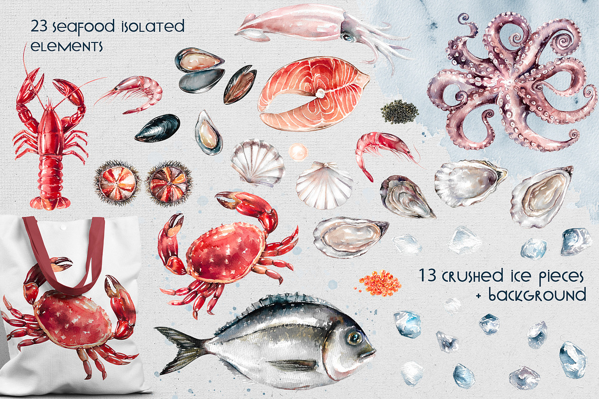 Seafood watercolor clipart, a Food Illustration by Eva Kleinman (Photo 2 of 13)