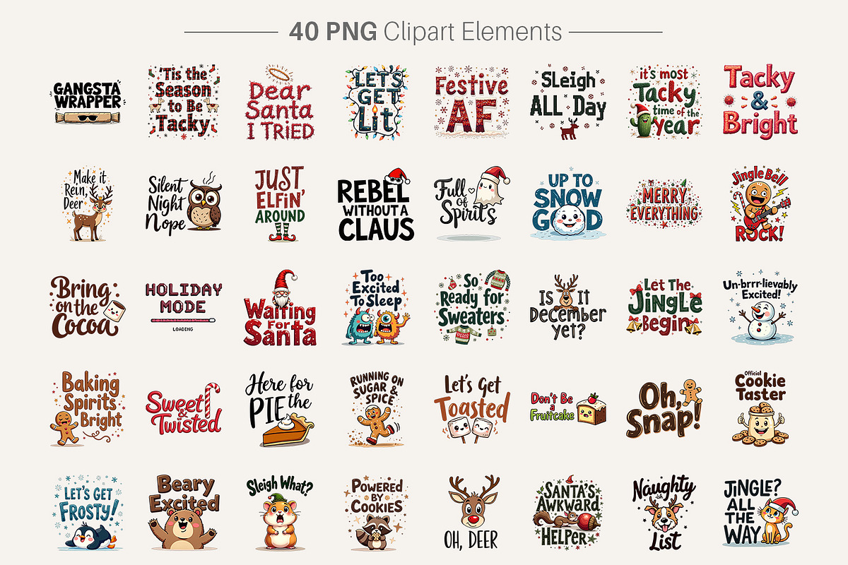 40 Ugly Cute Christmas Quotes, an Illustration by Artnoy (Photo 2 of 8)
