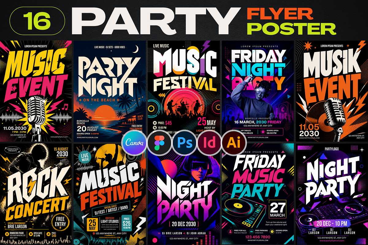 Party Events Flyer Poster Template 2, a Flyer Template by Miyaji75 (Photo 1 of 5)