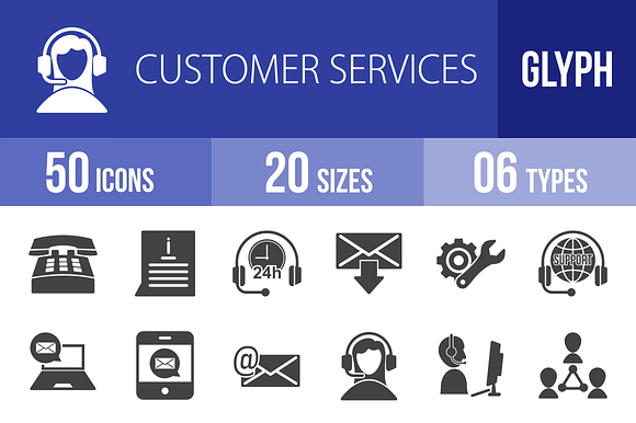 50 Customer Services Glyph Icons