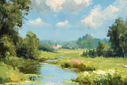 Rural river flowing through a green meadow under a bright blue s, a Photo by Studio ANNA (Thumbnail 1 of 2)