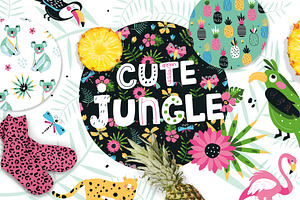 Jungle Set With Patterns And Clipart