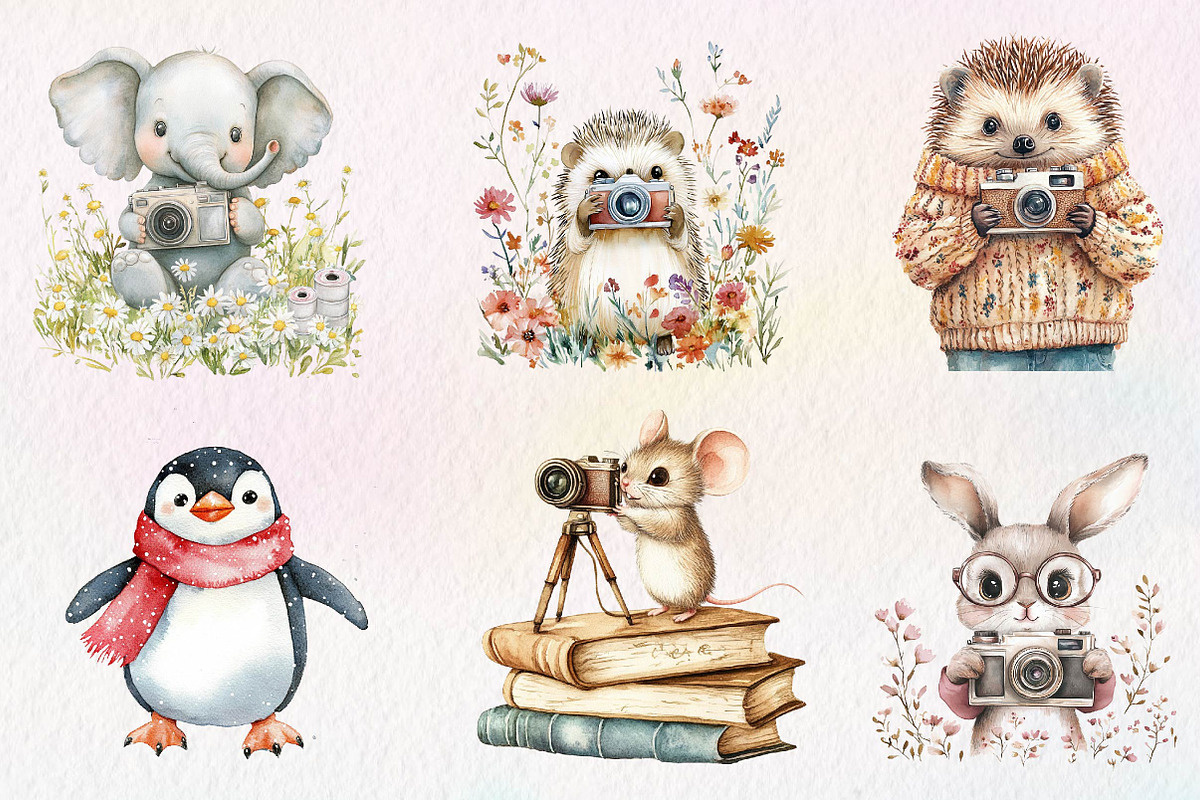 Watercolor Cute Animals Photographer, an Illustration by CreationArt (Photo 5 of 5)