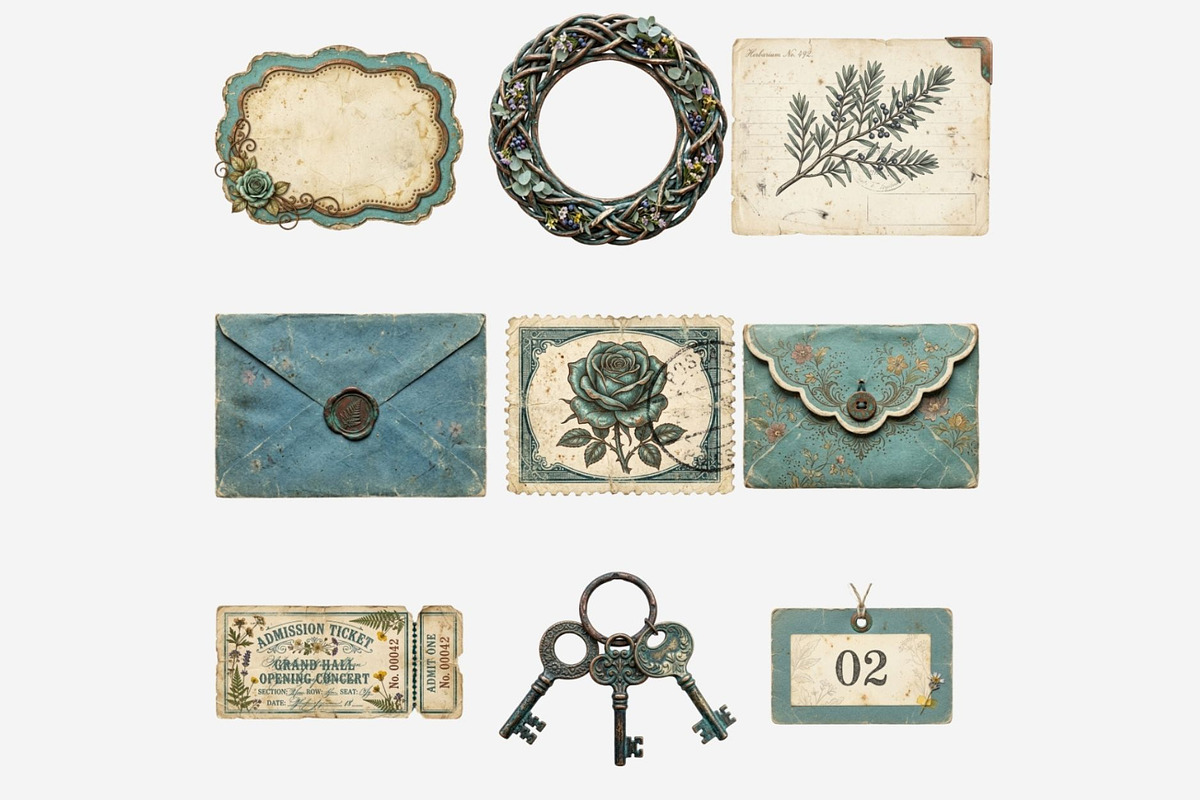 Patina Blue Vintage Ephemera PNG, a Seasonal Illustration by Tanya Kart (Photo 11 of 15)