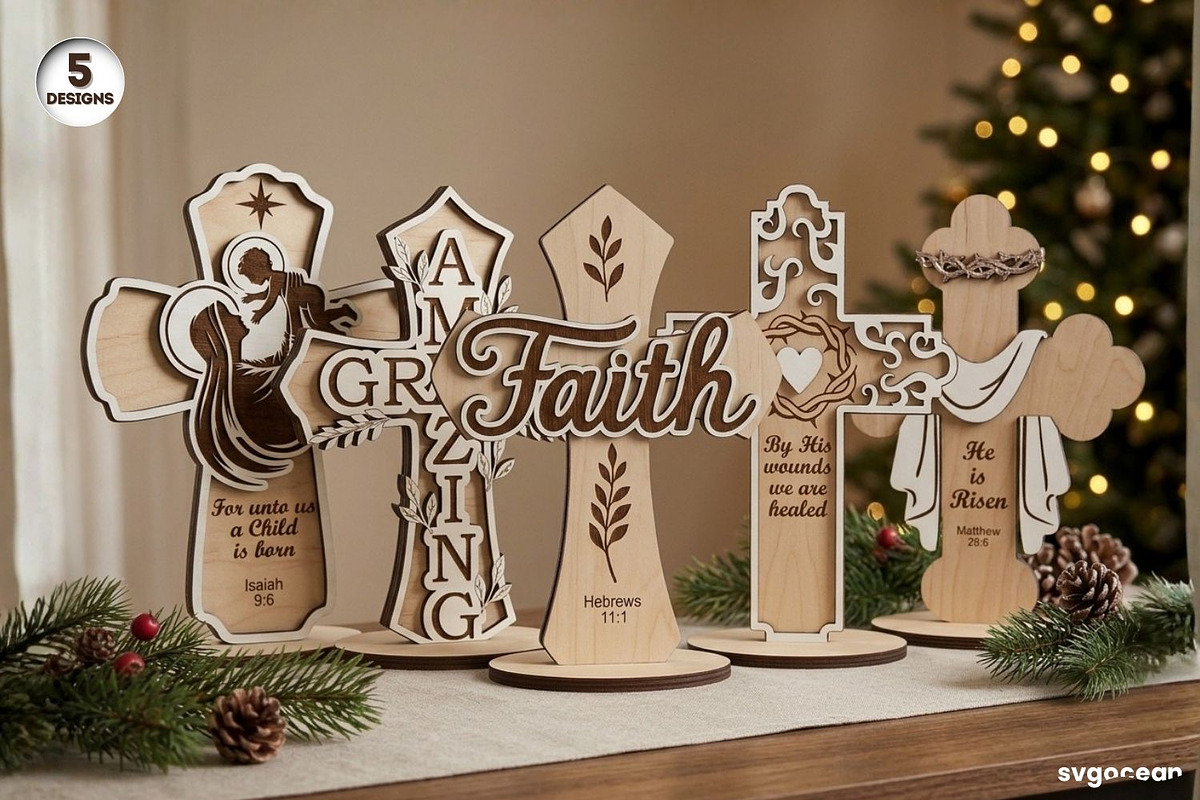 Christian Standing Cross SVG Bundle, a Decorative Illustration by svgocean (Photo 1 of 11)