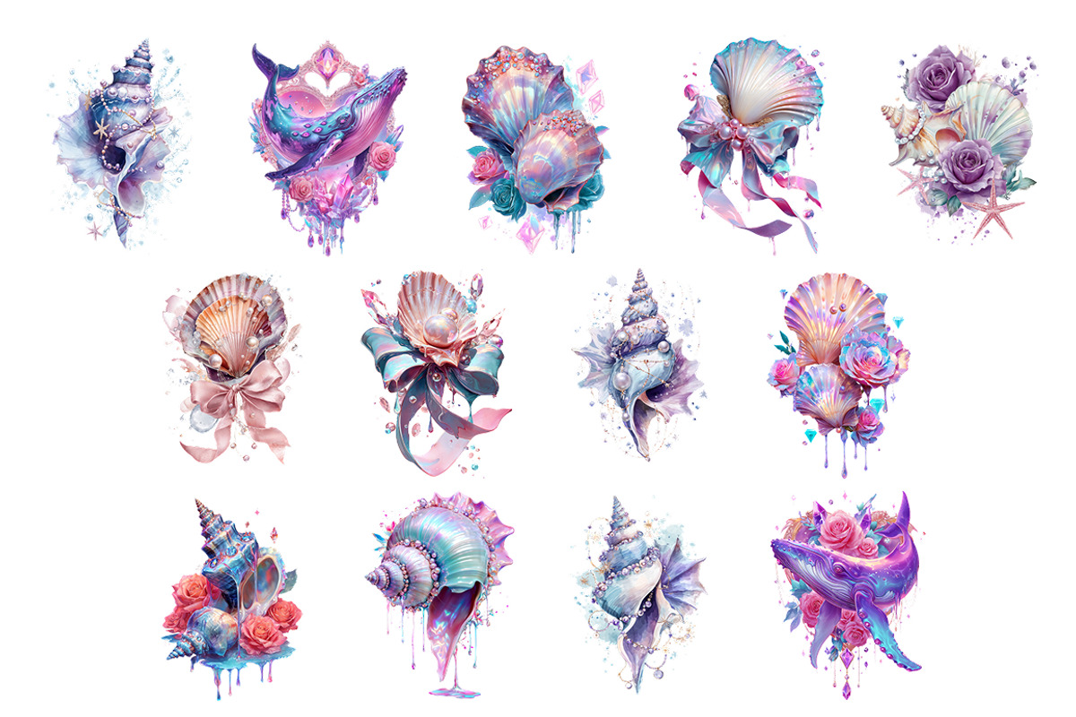 Pastel Sea Shell Clipart - 13 PNG, an Animal Illustration by InkyQueenArt (Photo 5 of 6)