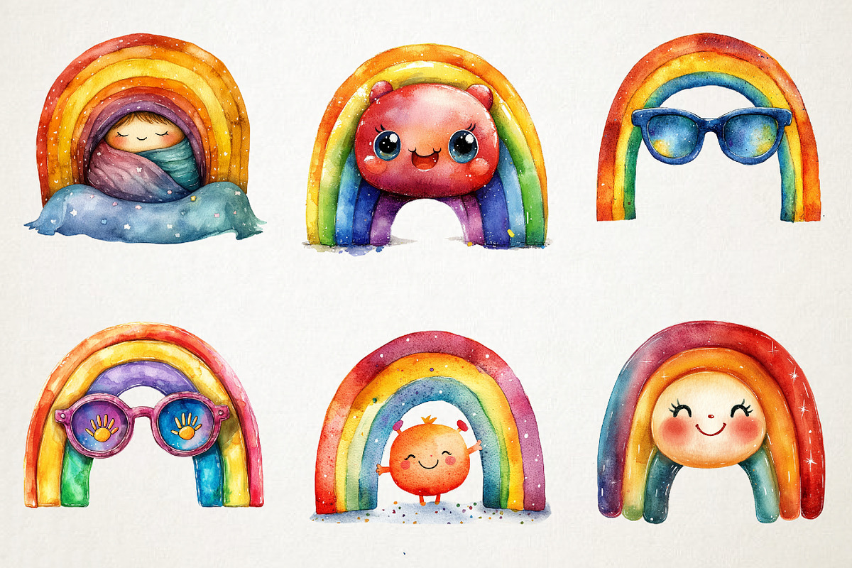 Cute Smiling Rainbow Watercolor Clip, an Illustration by RobertsArt (Photo 3 of 7)