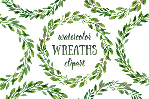 Botanical watercolor wreaths set