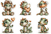 Whimsical Dinosaur Valentine Clipart, an Illustration by CraftArtStudio (Thumbnail 2 of 6)