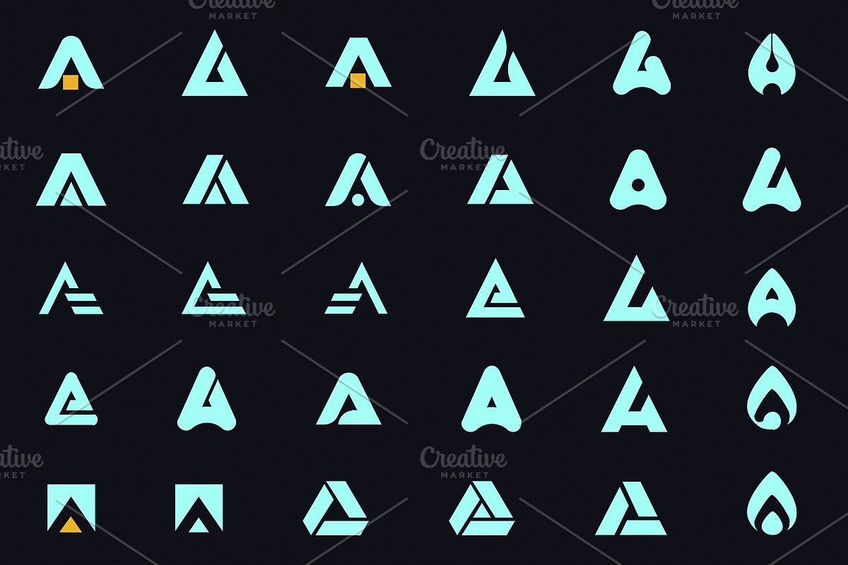 Modern triangular letter A logos, a Solid Icon by ProArt