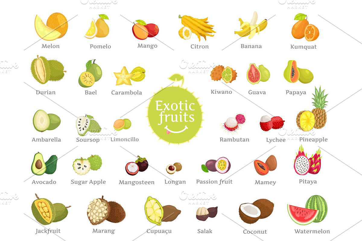 Delicious Exotic Fruits Full, a Food Illustration by robuart