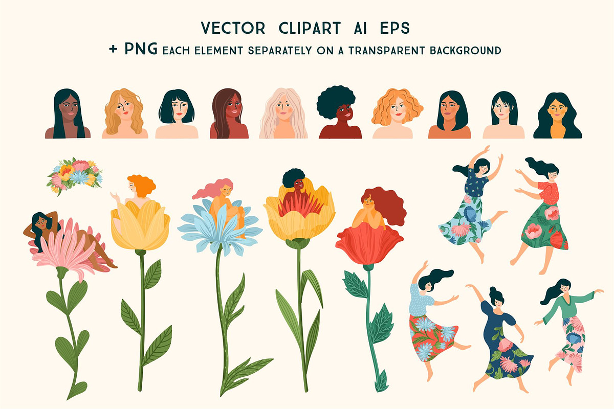 Women are Flowers. Vector collection, a Person Illustration by Nadia Grapes (Photo 2 of 7)