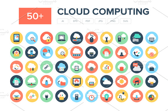 50 Flat Cloud Computing Icons