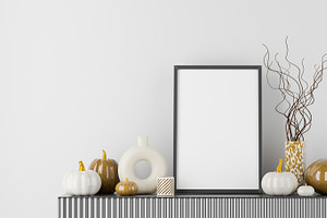 Picture frame mock up. Fall pumpkins, a Print Template by mockups & photos