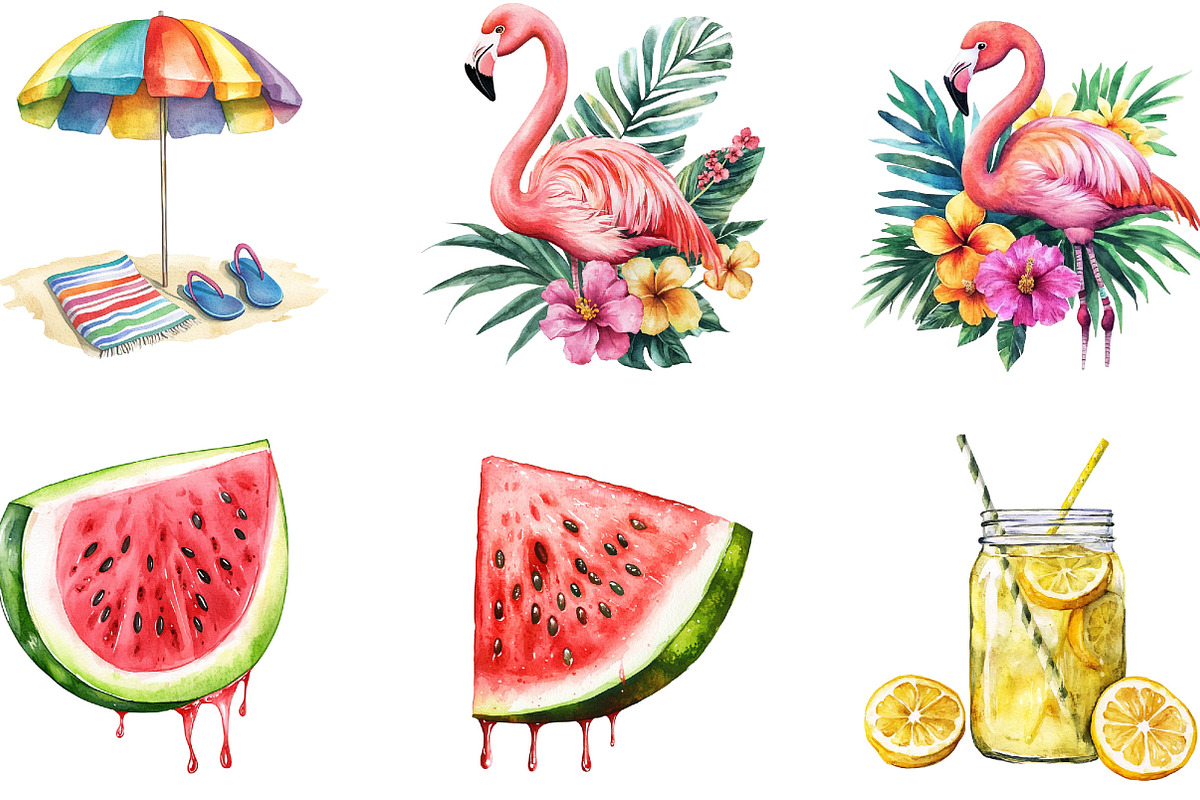 Watercolor Summer Vibe Clipart, an Illustration by Designking (Photo 3 of 5)