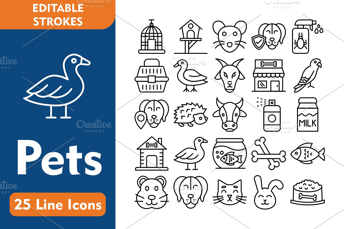 Pets 25 Line Icons, an Icon by Pexelpy