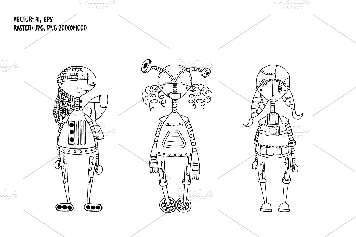 9 robots in the style of doodle., an Object Illustration by palllna (Photo 2 of 4)