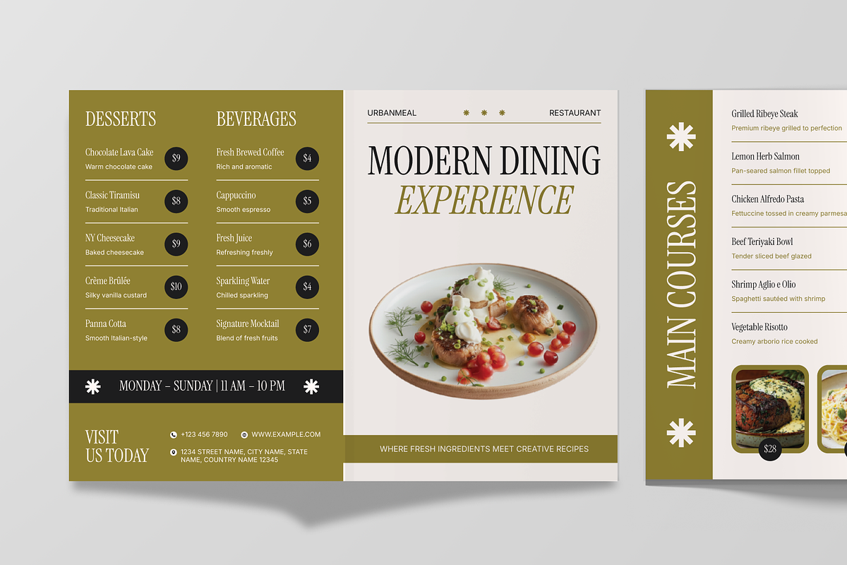 Restaurant Menu Bifold Brochure, a Brochure Template by Annora Studio (Photo 5 of 6)