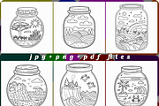 Terrarium Jar Coloring Book Pages, a Decorative Illustration by Ink Gallery (Thumbnail 2 of 5)