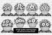 Bloom Basket Coloring Pages, an Illustration by yasushie (Thumbnail 1 of 9)