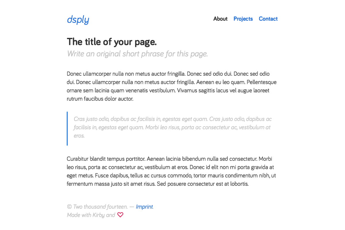 Dsply, for Kirby 2 CMS, a Templates & Theme by Starckio (Photo 2 of 3)