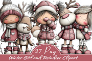 Winter Girl and Reindeer Clipart, an Illustration by Libby Wishes (Thumbnail 1 of 9)