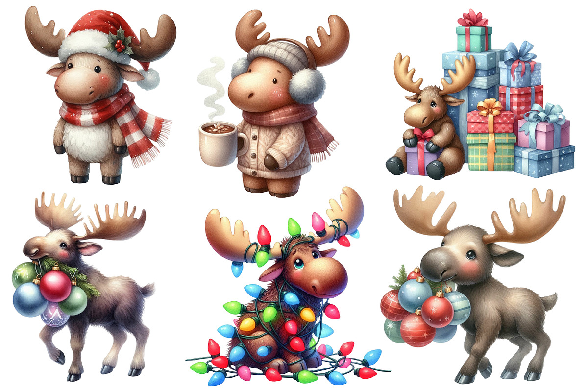 Quirky Christmas Moose Clipart Bundl, an Illustration by Designworld (Photo 2 of 4)
