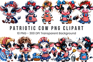 Patriotic Cow with USA Flag 10 PNG, a Graphic by Clipart Bloom