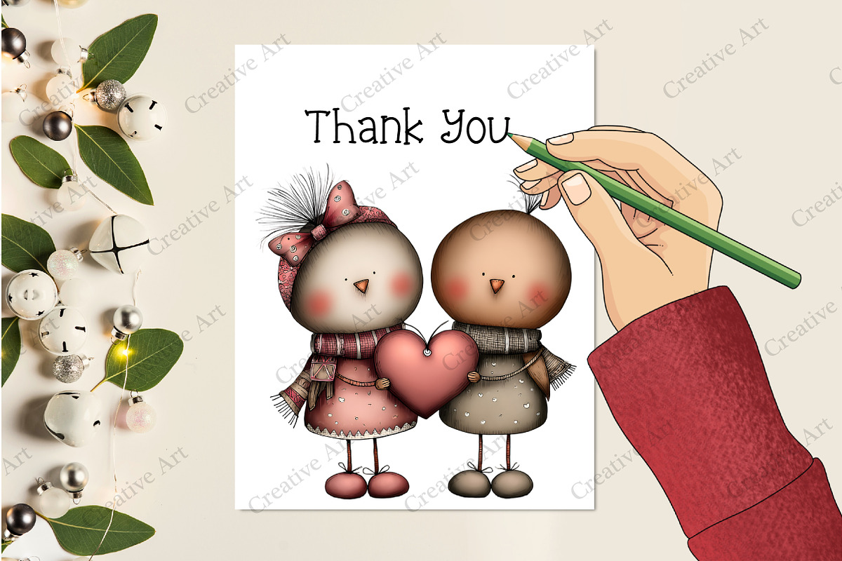 Watercolor Christmas Birds Clipart, an Illustration by Creative Art (Photo 7 of 9)