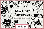 Kawaii Black Cat Line Art, a Seasonal Illustration by TheClipAtelier (Thumbnail 1 of 3)