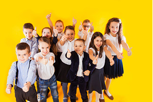 Happy kids, boys and girls, ready